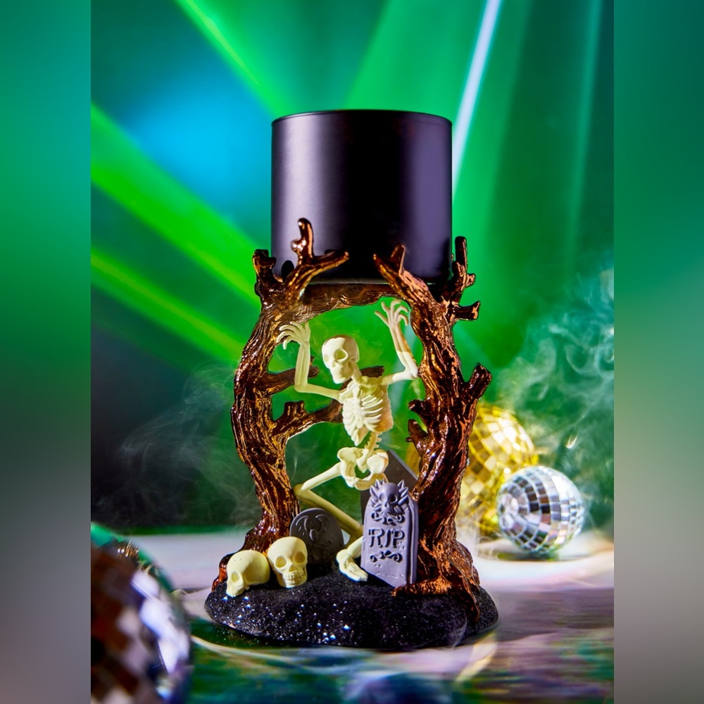 Bath and Body Works Glow in the Dark Dancing Skeleton 3-Wick Candle Holder